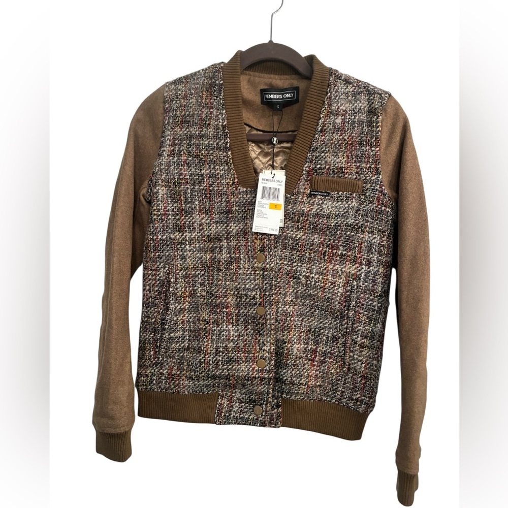 Members Only Camel and Multicolor Tweed Cardigan